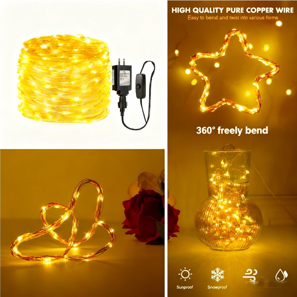 100LED Twinkle String Fairy Lights Plug in Copper Wire Starry String Lights Deco