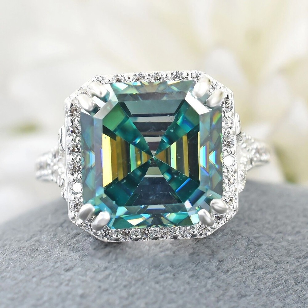 8.70 Ct Blue Treated Diamond Asscher Cut Solitaire Ring 925 Silver Ring