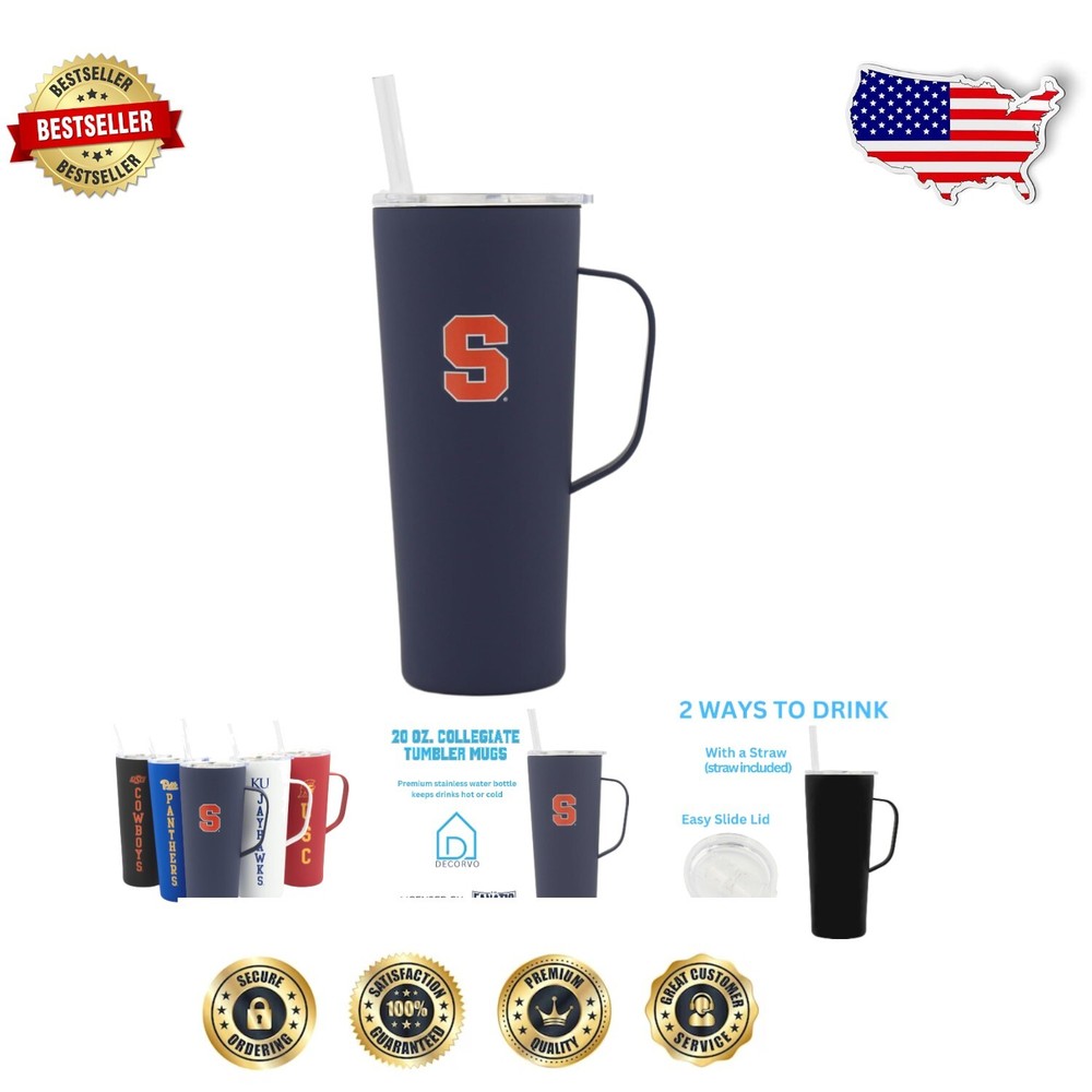 NCAA Syracuse 20 oz. Stainless Steel Tumbler - Insulated with Handle & Straw