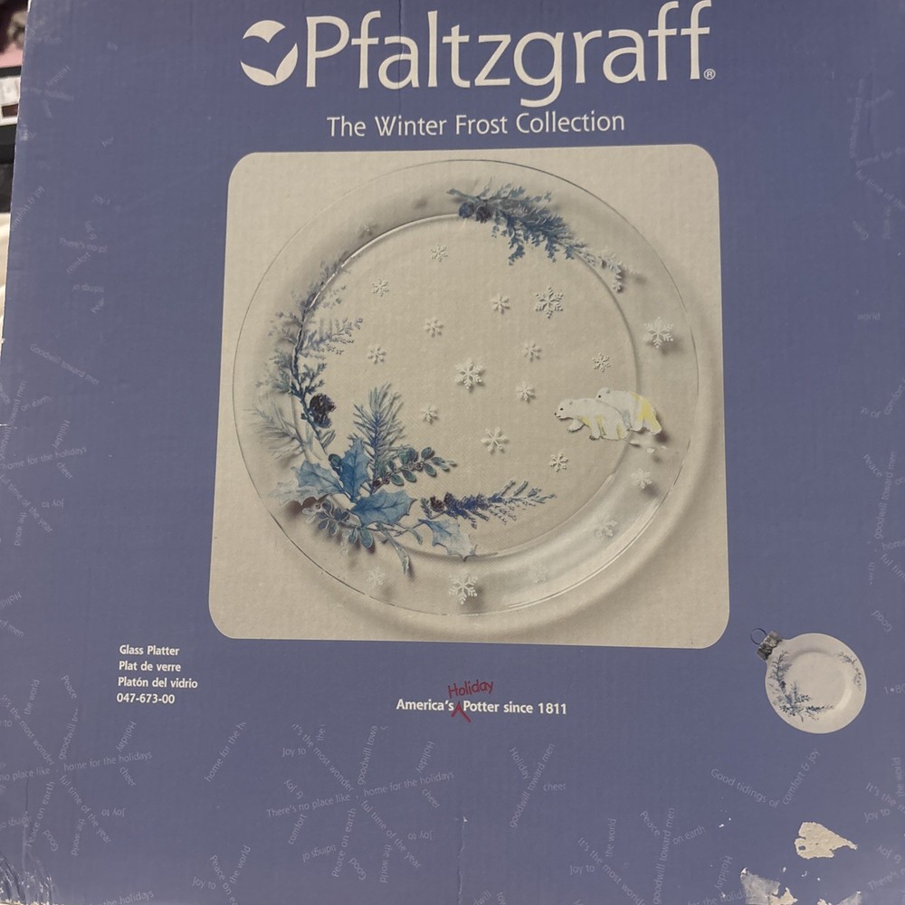 Pfaltzgraff Winter Frost Polar Bears Clear Glass Platter Rare Vintage