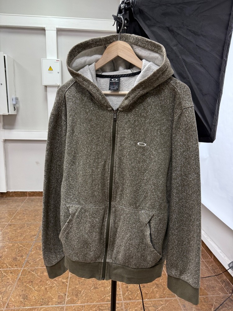 🇺🇸 Vintage Y2K Oakley Camouflage Military Style Hoodie Rare Size L Khaki