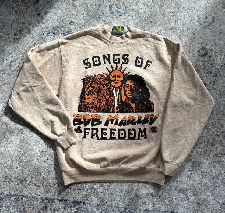 Bob Marley Tuff Gong Song of Freedom Beige Sweatshirt by Online Ceramics
