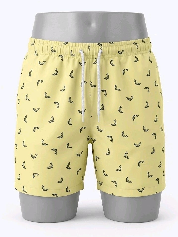 Facol Fish Print Men's Swim Shorts M Elastic Waist Drawstring (260427-01)