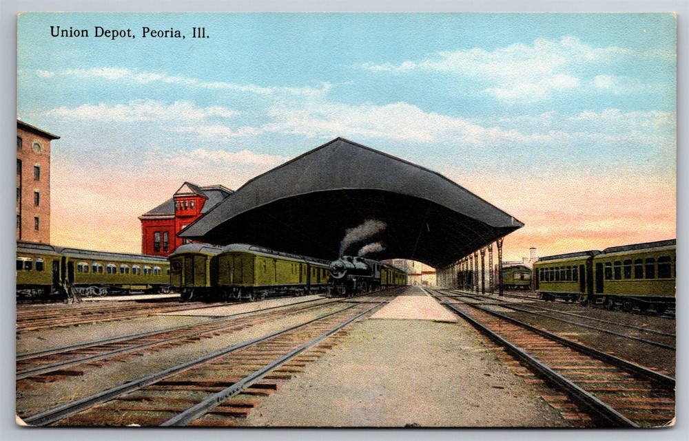 Union Depot Train Station Peoria Ill C1910's Postcard P26