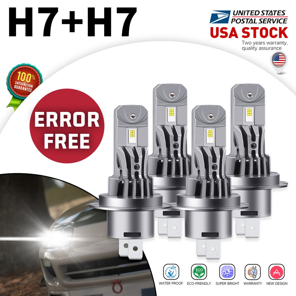 H7+H7 Beam LED Car Bulbs Headlight Lamp Kit 6000K White 20000LM Super Bright