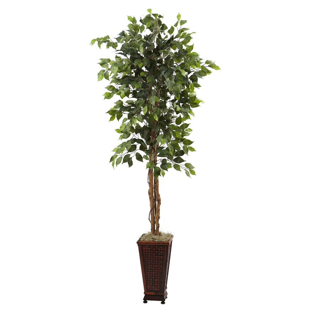 6.5 ft Faux Ficus Tree in Stylish Decorative Planter  