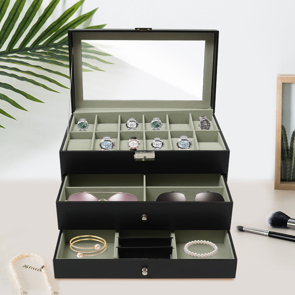 3-Tier Density Board Watch and Jewelry Storage Box