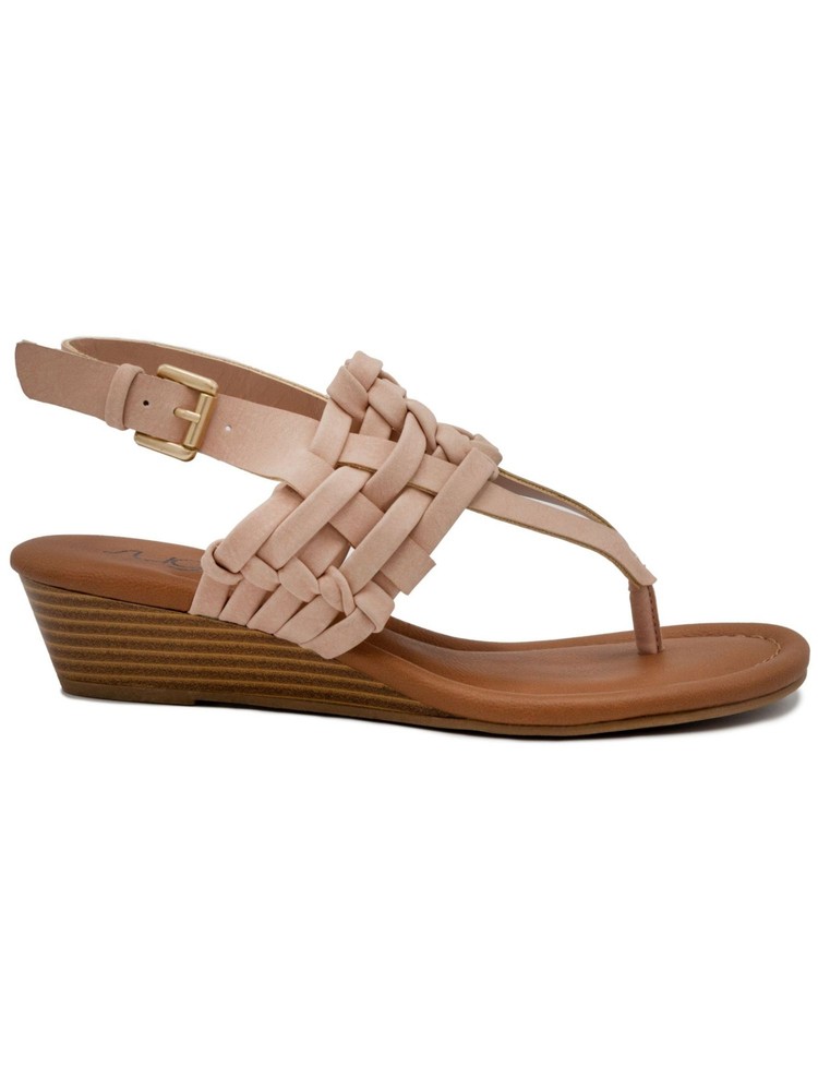 SUGAR Womens Pink Woven Demi Wedge Simone Open Toe Wedge Thong Sandals 7 M