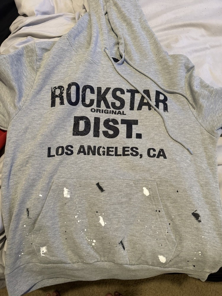 Rockstar Men's Original Hoodie White/Blue Splatter, Large