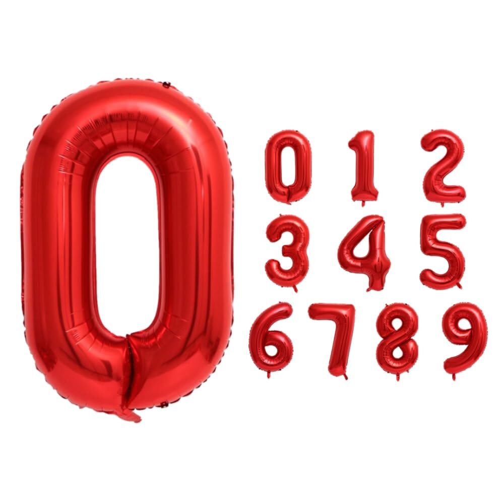 40 Inch Red Large Custom Number 0-9 Foil Mylar Balloons for Parties and Events