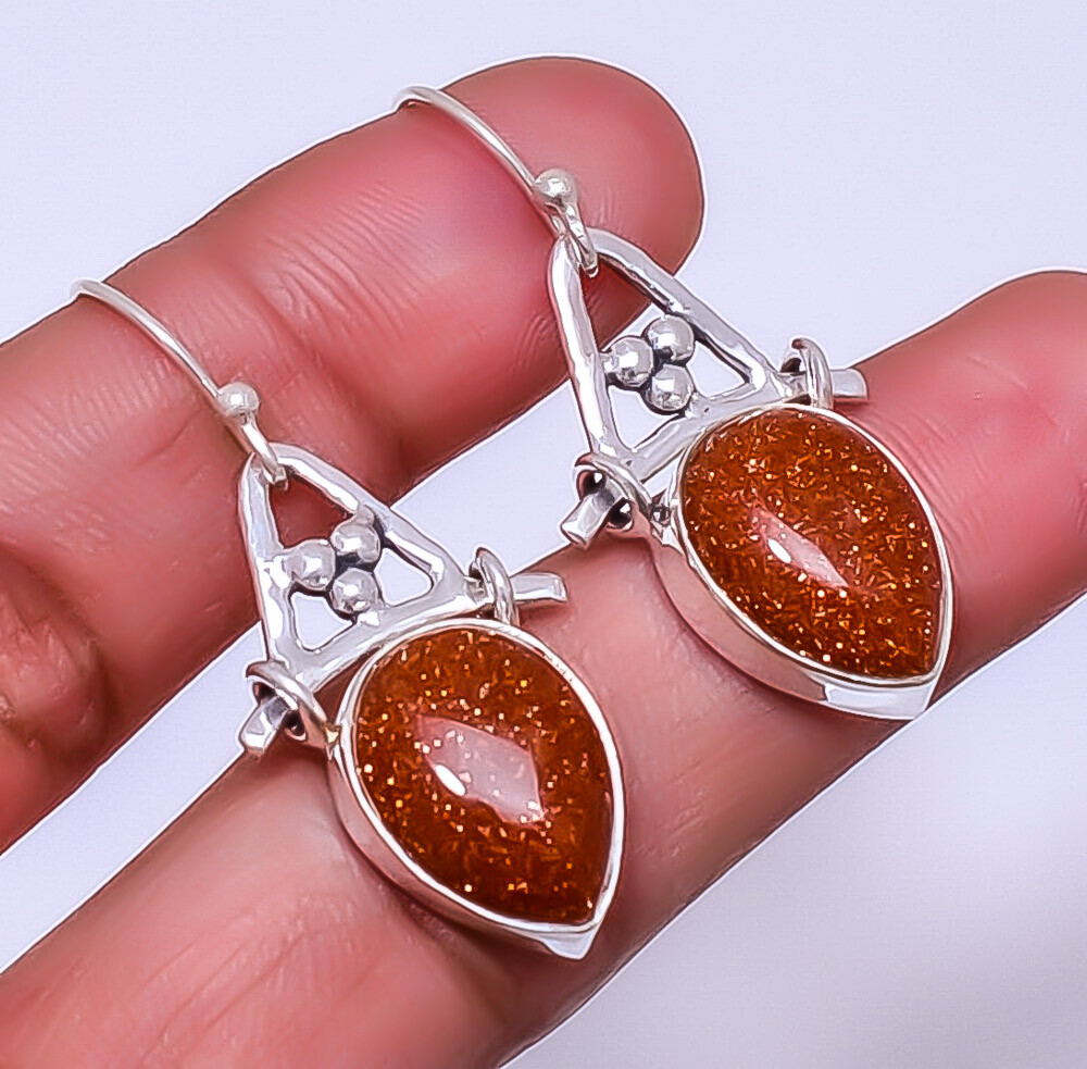 Golden Sunstone Handmade Sterling Silver Earrings 1.64 Inch Elegant Drop Design