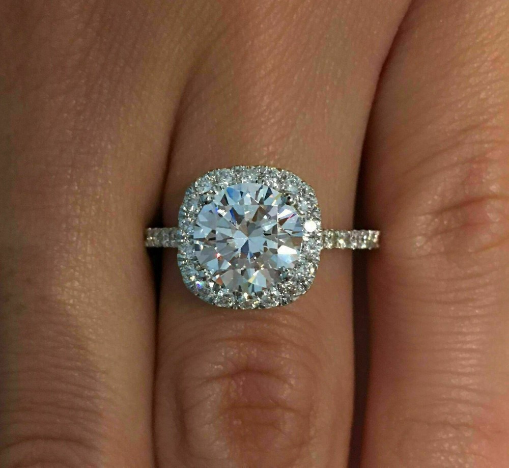 3Ct Round Cut Simulated Diamond Halo Engagement Fancy Ring 14K White Gold Plated