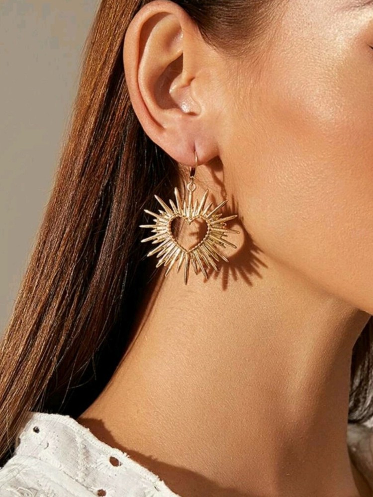 Gold Hoop Earrings Set of 2 Statement Heart Dangle Novelty Jewelry