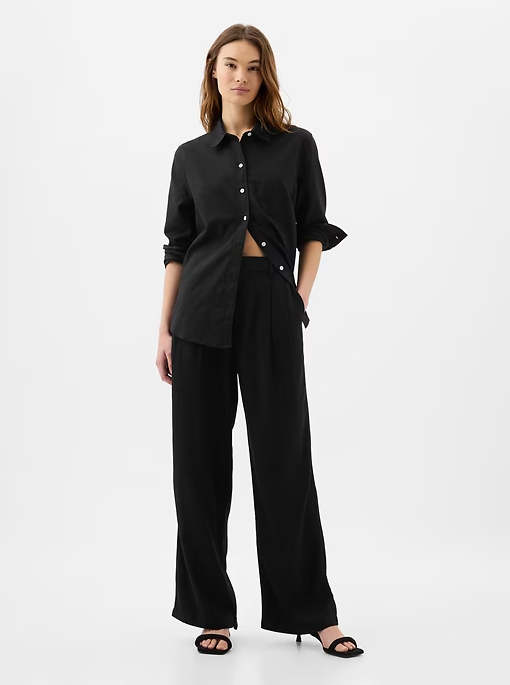 GAP Easy Wide-Leg Linen-Blend BOHO Pants Size 16 Black MSRP $80
