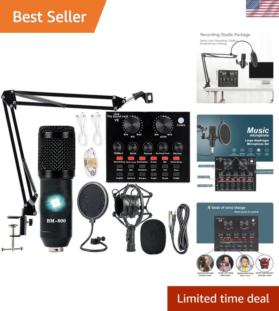 Complete Podcast Recording Studio Kit - BM-800, Voice Changer & V8 Sound Card