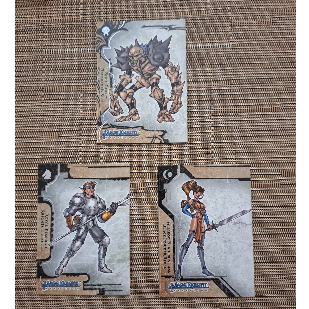 3 Mage Knight Rebellion 2001 Card Game Royal Pikeman Bone Gollum Blademistress