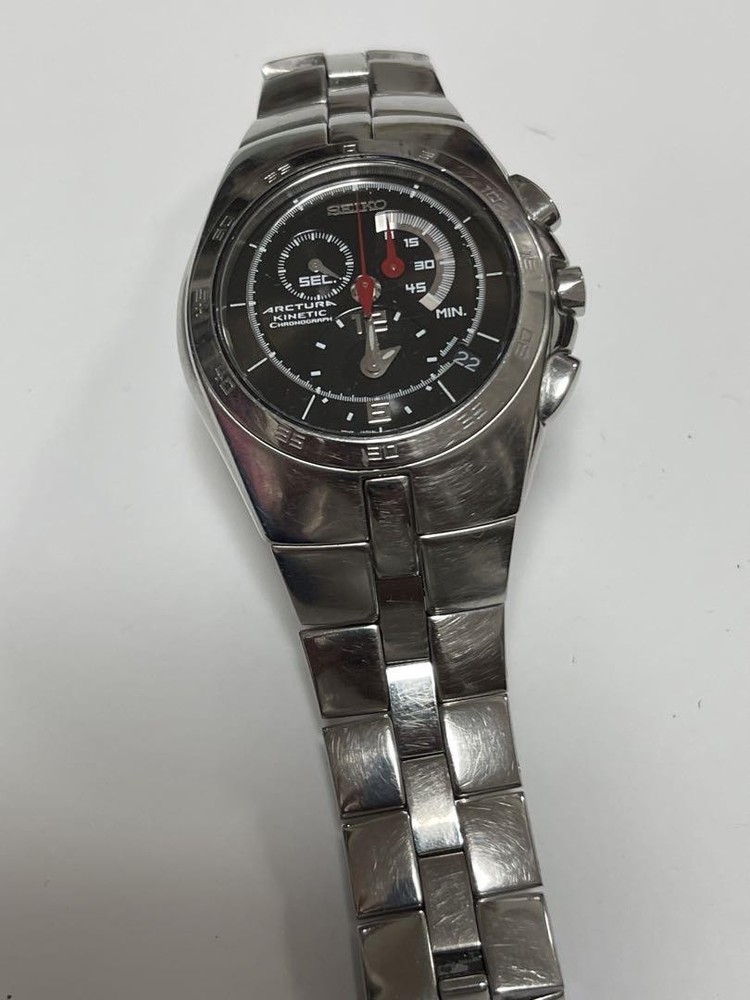 SEIKO Arctura Kinetic Chronograph Mens Silver Watch 43mm Japan Movement