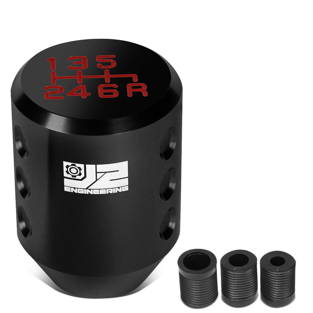 J2 Universal Aluminum Cylindrical Design Shift Knob Black w/ Thread Adapters