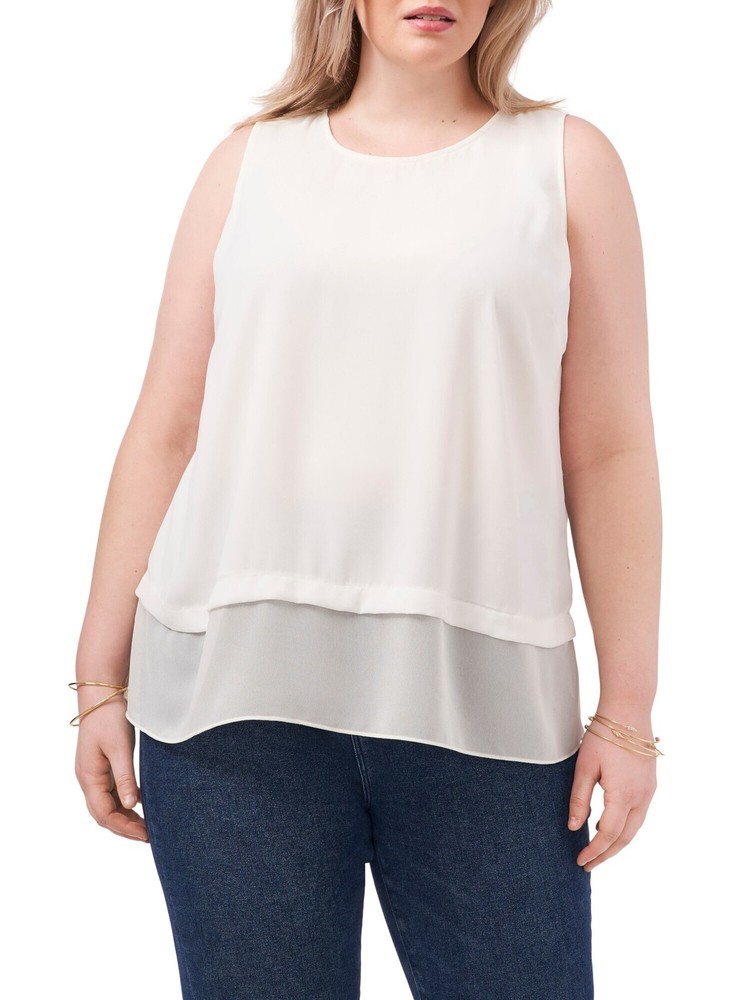 VINCE CAMUTO Ivory Sleeveless Round Neck Blouse for Women Plus Size 3X