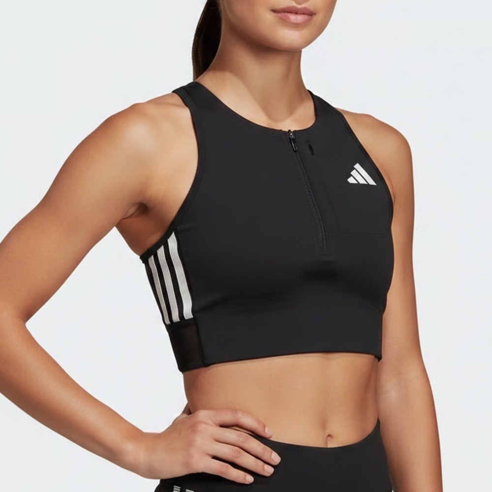 Adidas Adizero Running Crop Top Womens Medium Black Half Zip Tank