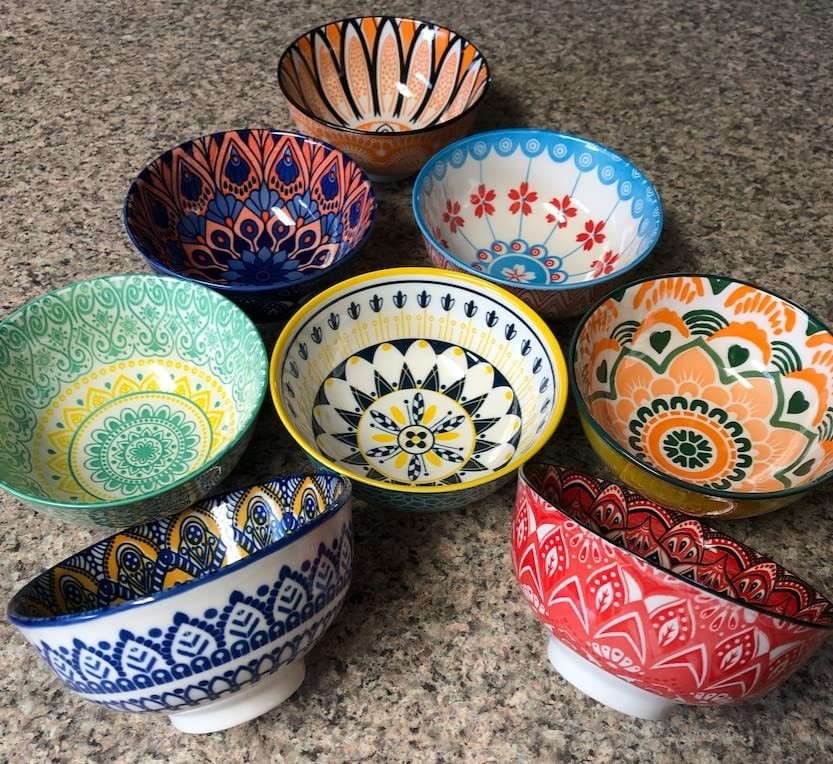 8PCS Ceramic Bowl Set 10 oz Colorful Soup Cereal Dessert Kitchen Serving Set New