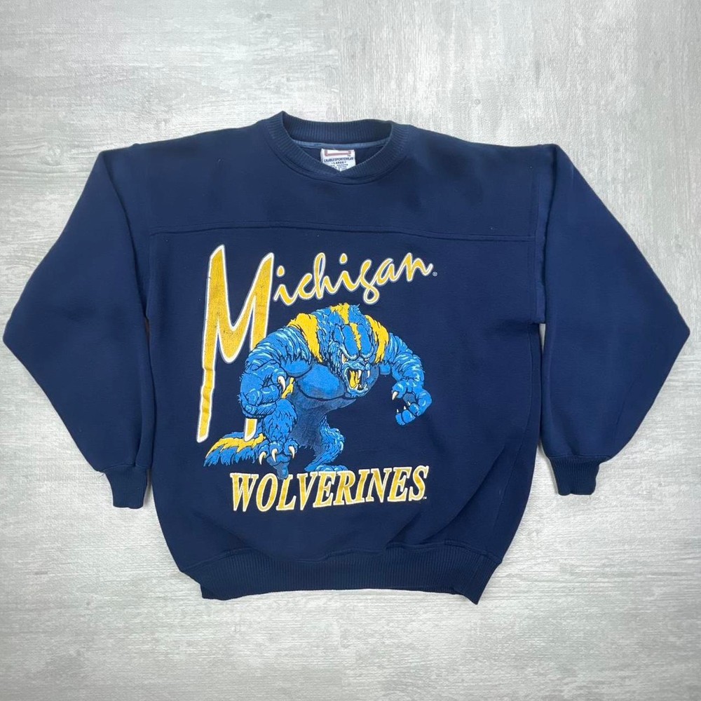 Vintage 90s Michigan Wolverines Sweatshirt Size: Large Blue Yellow NCAA college