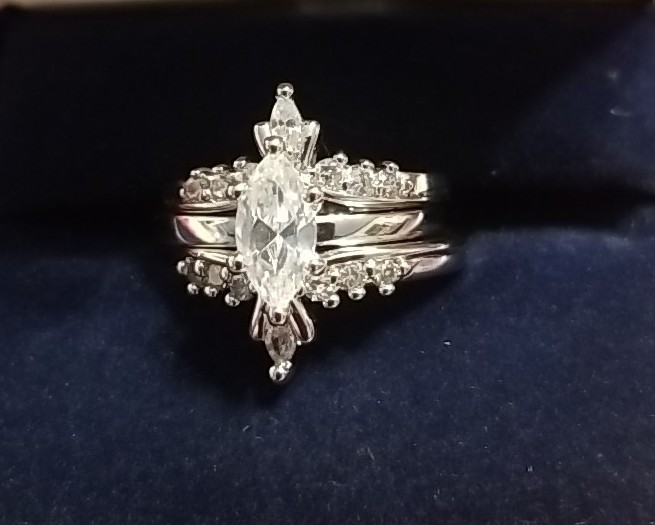Avon Marquise Ring, Size 8, Three Piece White Gold In Color, New In The Box