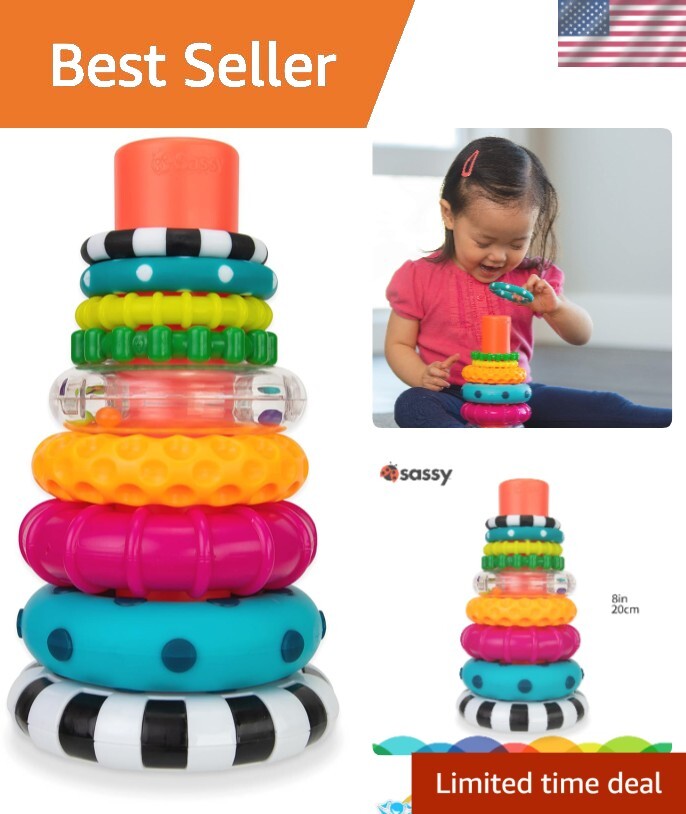 Colorful 9-Piece Baby Stacking Rings Toy - Safe Non-Toxic Educational Learning Game