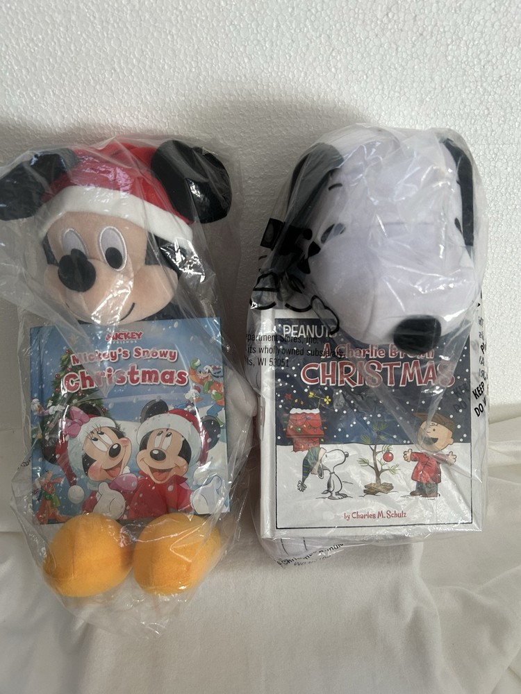 Snoopy and Mickey Plush with Story Book Sets 2 New Gift Bundles