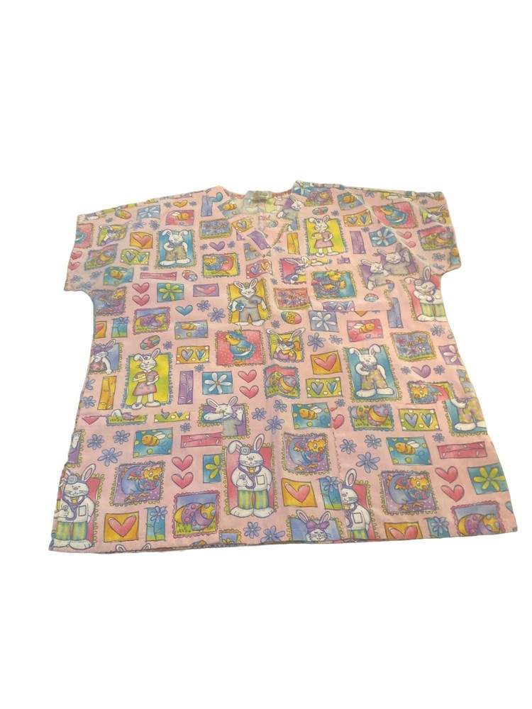 sb scrub tops medium Easter Bunny Pink Nurse Xray Vet Tech