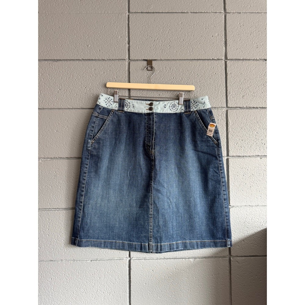 NWT Women's Talbots Denim Embroidered Jean Skirt size 12W Preppy Boho Lagenlook
