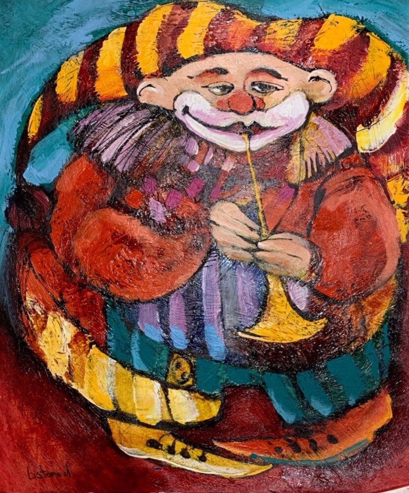 Vibrant Original Acrylic Painting of Clowns by Listorad - Clearance Sale-image