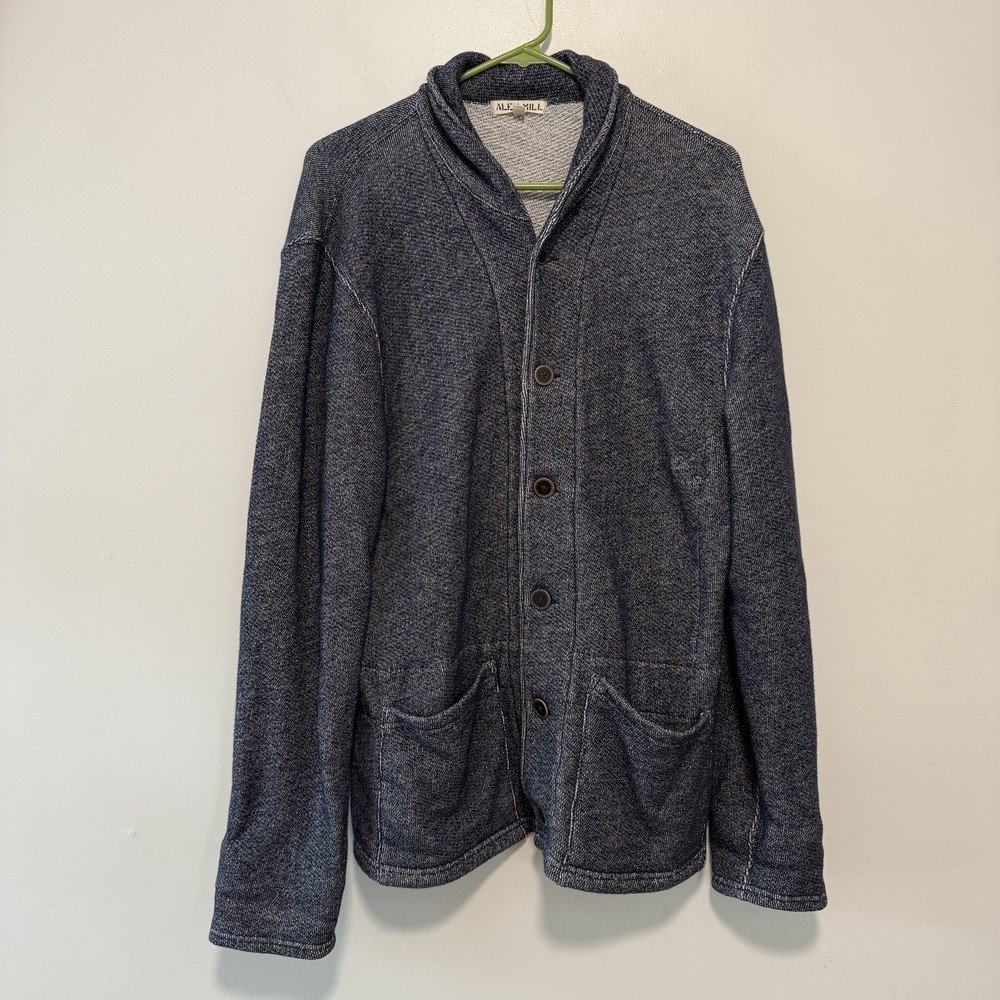 Alex Mill Blue French Terry Cotton Shawl Collar Cardigan Sweater Size Large