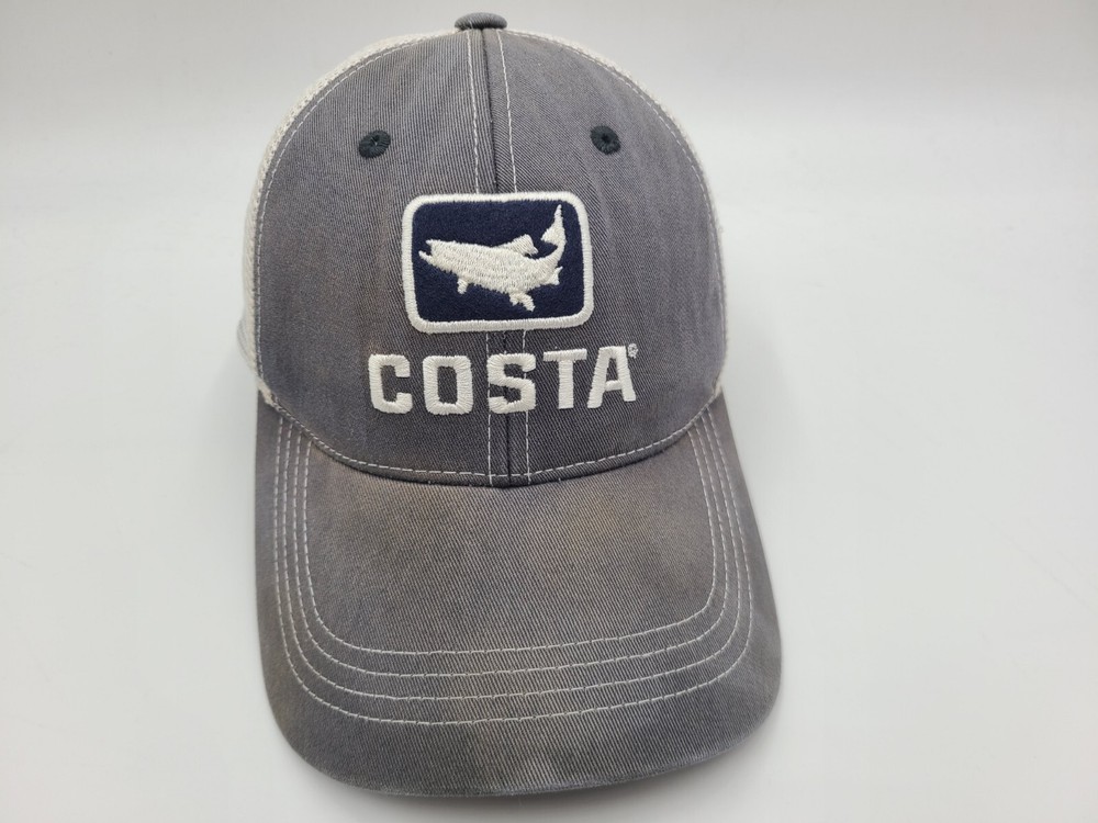 Costa Del Mar Distressed Mesh Trucker Snapback Hat Cap Fish Men Women Blue White