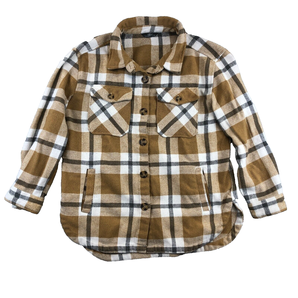 Members Mark Womens Large Plaid Shakit Shirt Brown Tan Pockets Comfort Outdoor Wear-image
