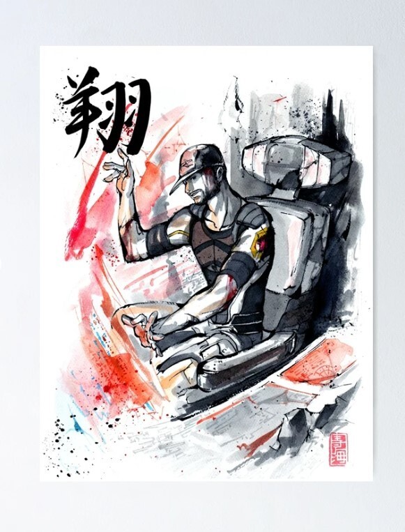 Joker from Mass Effect sumi ink and watercolor Poster