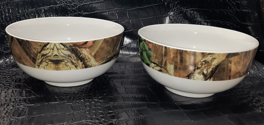 Set Of 2 Mossy Oak Break Up Infinity Camouflage Ceramic Soup Cereal Bowls