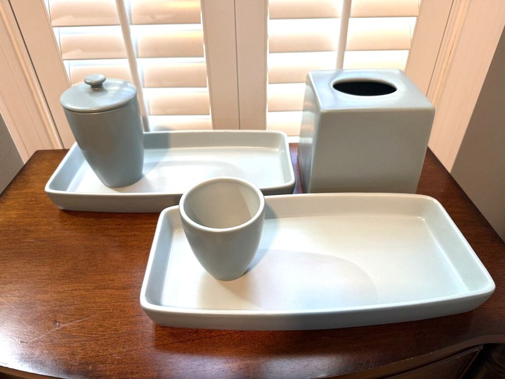Restoration Hardware Bath Vanity Set with Trays Cup Jar and Tissue Box Cover