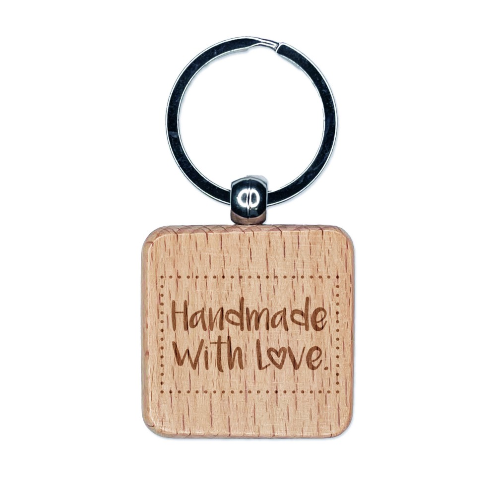 Handmade Sweet Engraved Wooden Square Keychain Tag Charm Gift