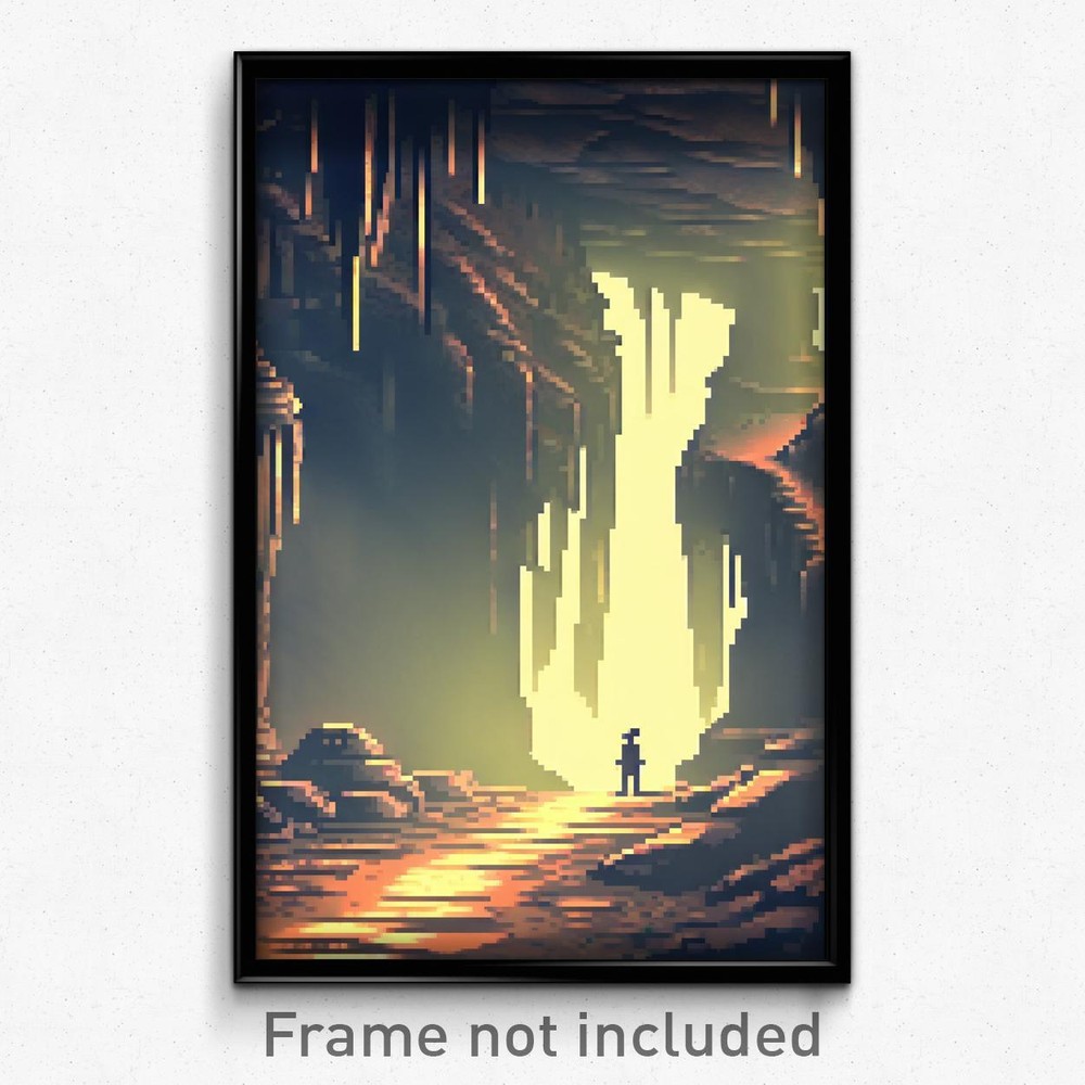 8 Bit Pixel Art Poster - Basic Cavern Psychedelic Trippy Video Game Print