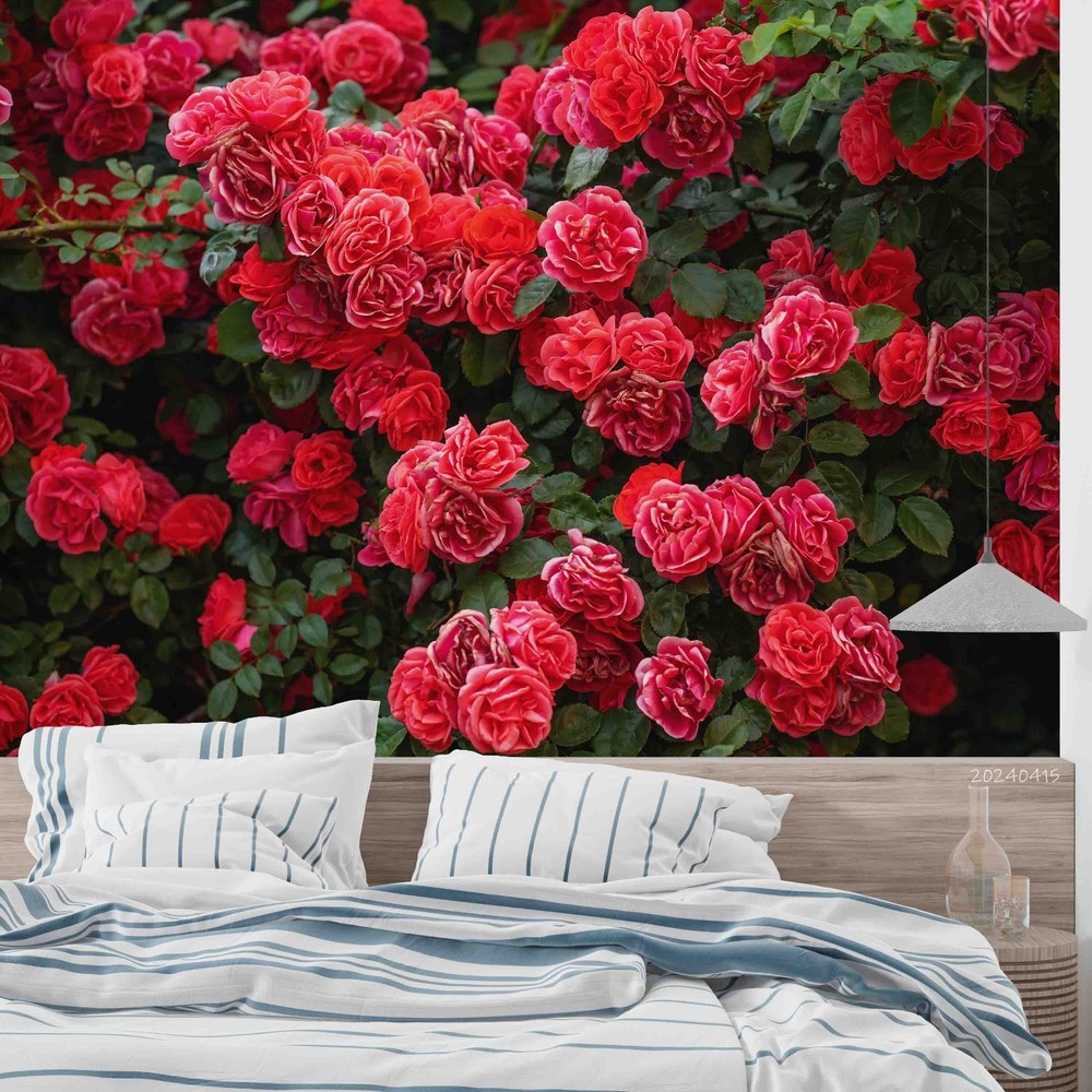 3D Red Rose Plant Close-up Wall Murals Wallpaper Murals Wall Sticker
