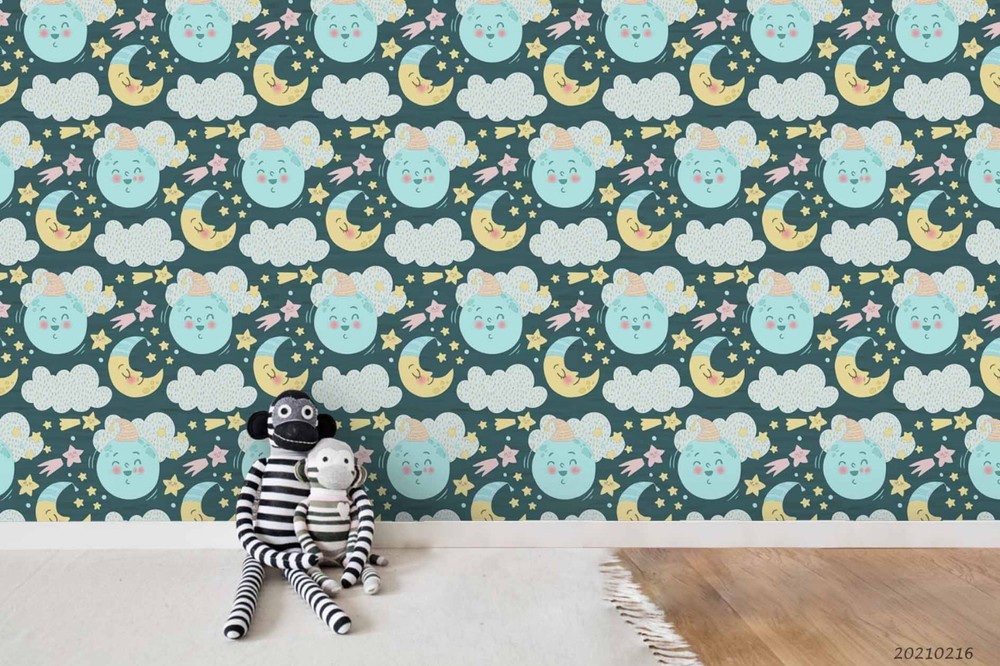 3D Space Sun Moon Clouds Pattern Wall Murals Wallpaper Murals Wall Sticker