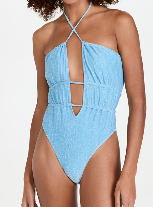Ramy Brook womens Marta plunge front Blue one piece Swimsuit - Medium -msrp $238