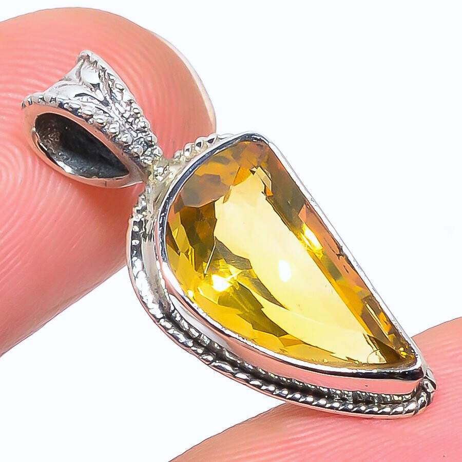 Natural Citrine Gemstone Handmade 925 Solid Sterling Silver Pendant 1.02