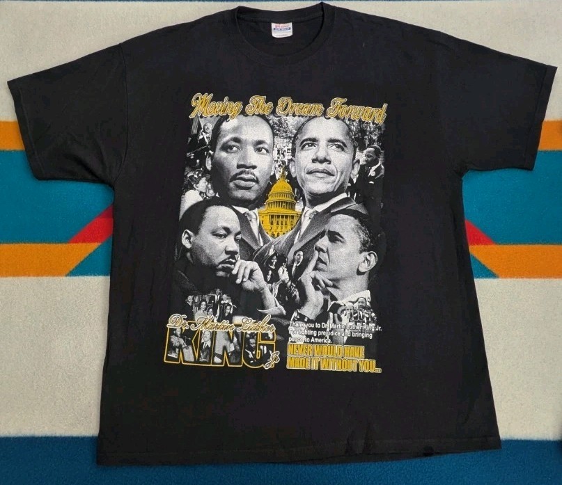 Vintage Obama MLK Rap Tee Moving The Dream Black 2XL Hip Hop Political Shirt