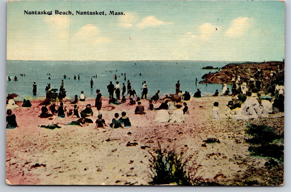 Nantasket Beach MA Bathers with Umbrellas Ocean Scene 1907 Vintage Postcard G21