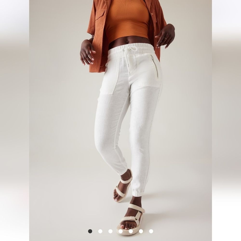 Athleta Cabo White Linen Pull On Jogger Pants Women's 10