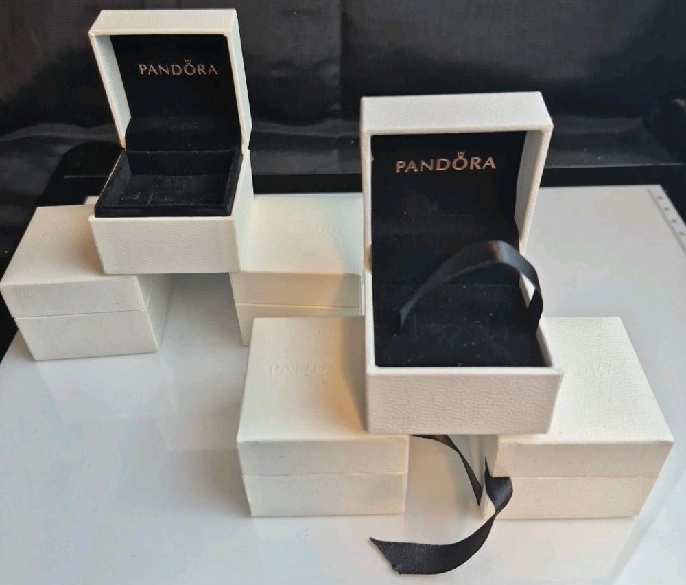 Lot 6 Pandora Jewelry Boxes Necklace Pendant Case Ribbon Slit White Square VTG