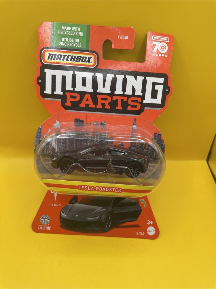 NEW 2023 Matchboox Moving Parts Black Tesla Roadster Electric Vehicle 1:64
