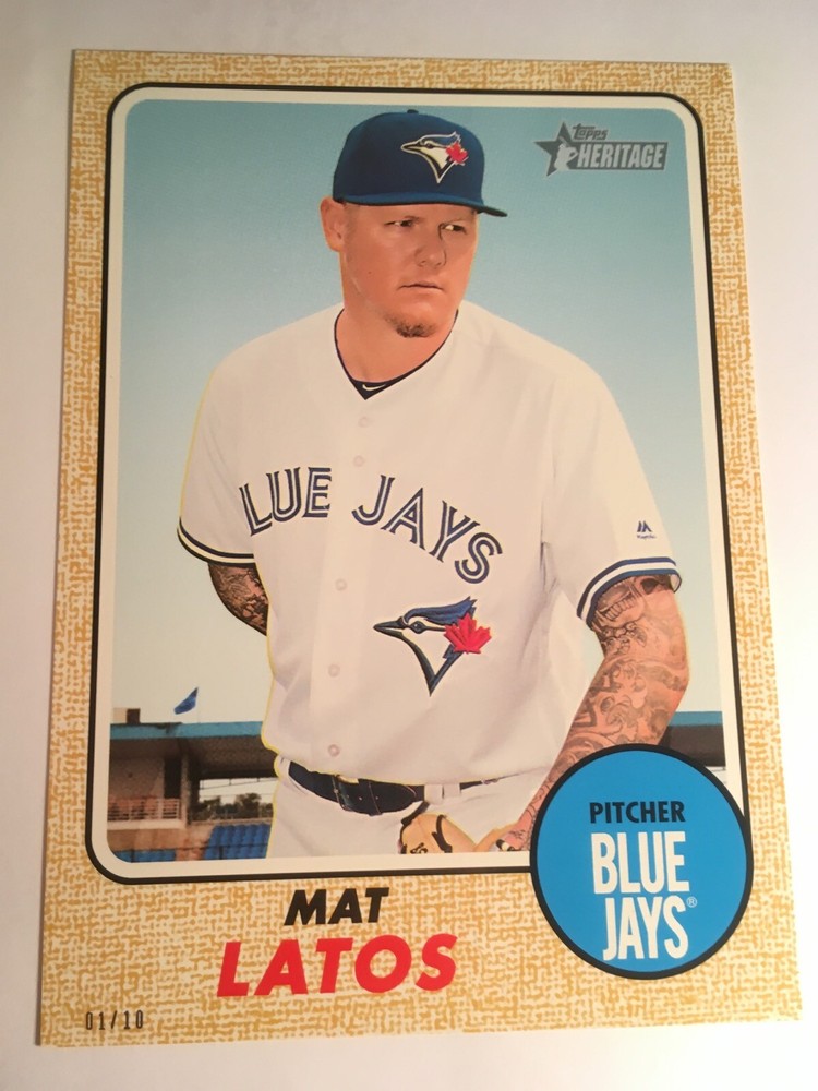 2017 Topps Heritage High Number Jumbo 5x7 Mat Latos Blue Jays 527 01/10 Gold